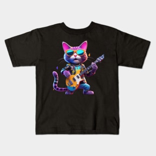 A Cat Who Is The Essence Of A Cool And Funky Guitarist Kids T-Shirt